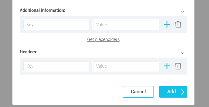 Additional information and header fields in the webhook configuration