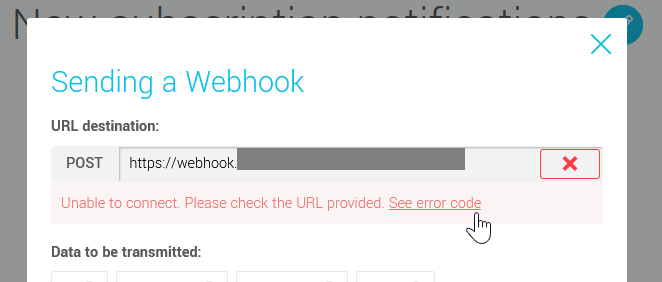 Webhook URL test with connection failure