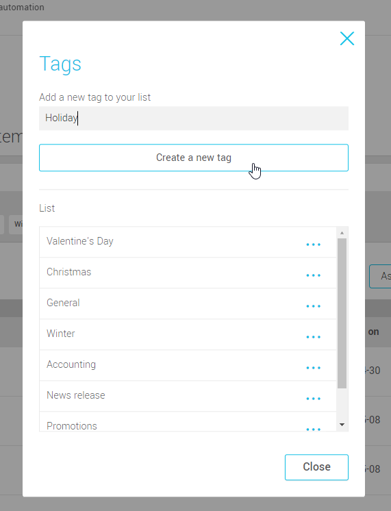 Create new tags from the tag list