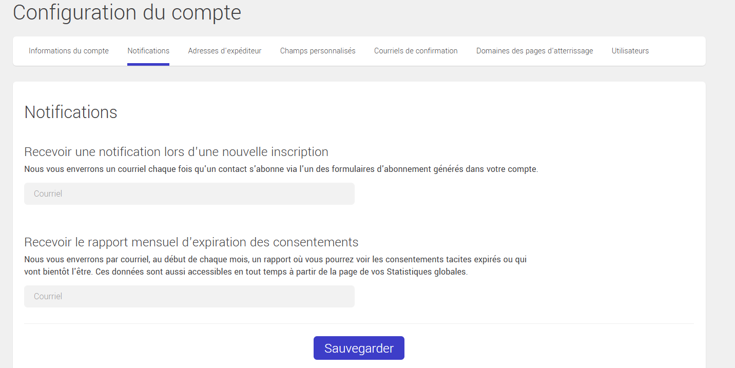 Configuration du compte (Notifications)